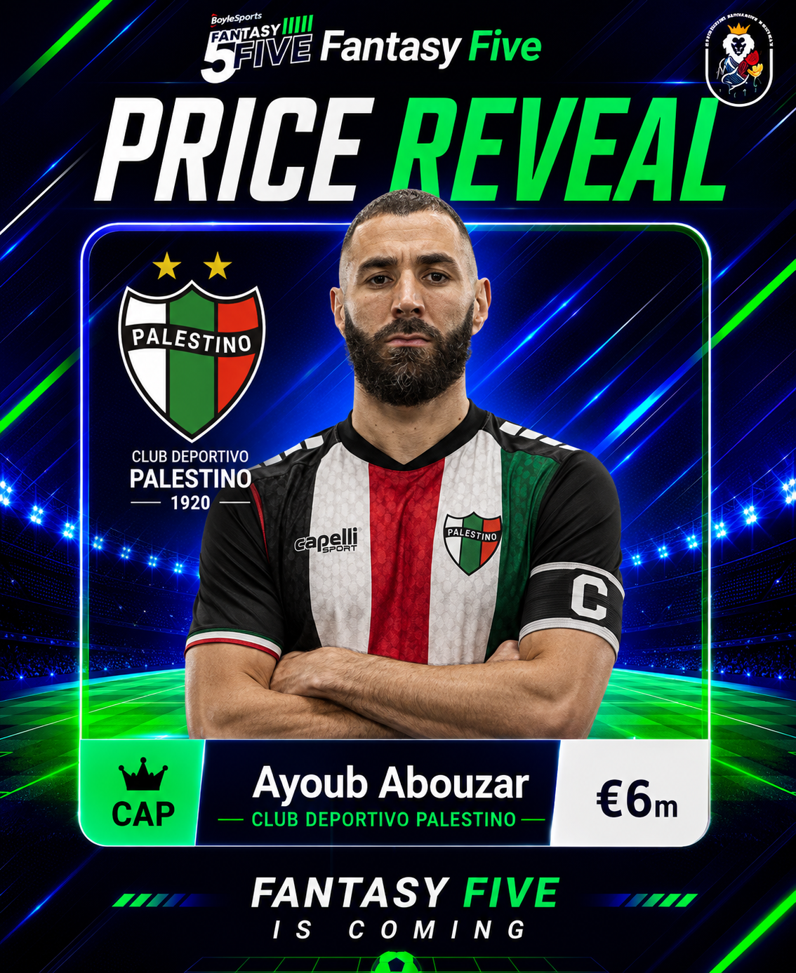 Ayoub Abouzar — Club Deportivo Palestino — Fantasy Five price reveal card