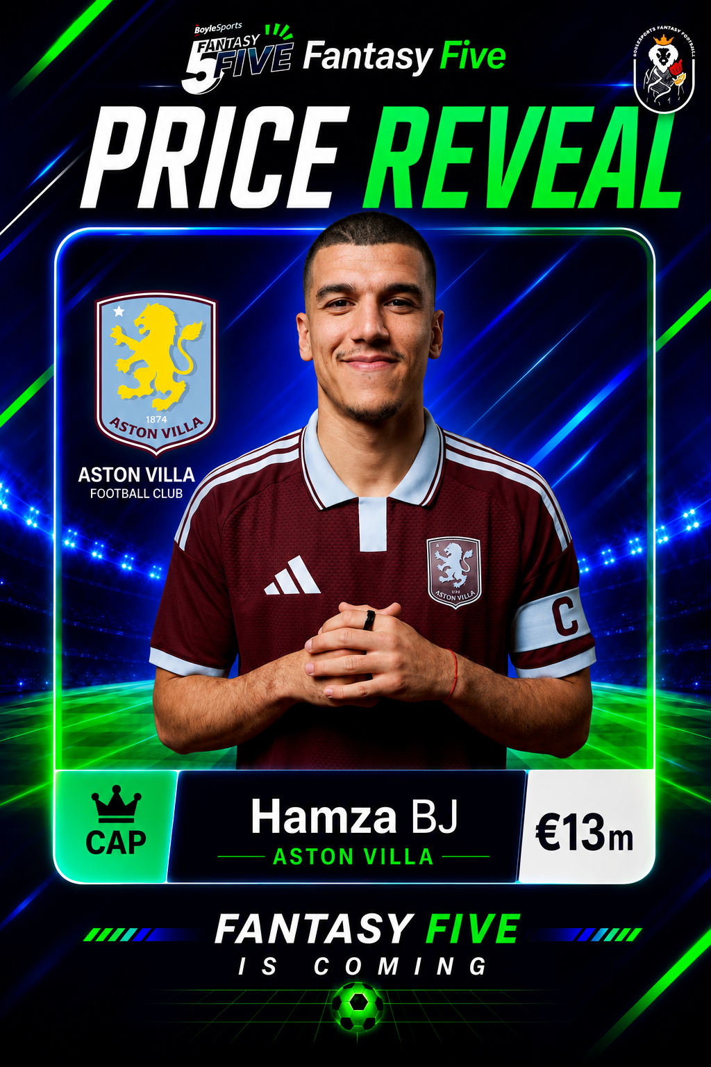 Hamza BJ — Aston Villa — Fantasy Five price reveal card