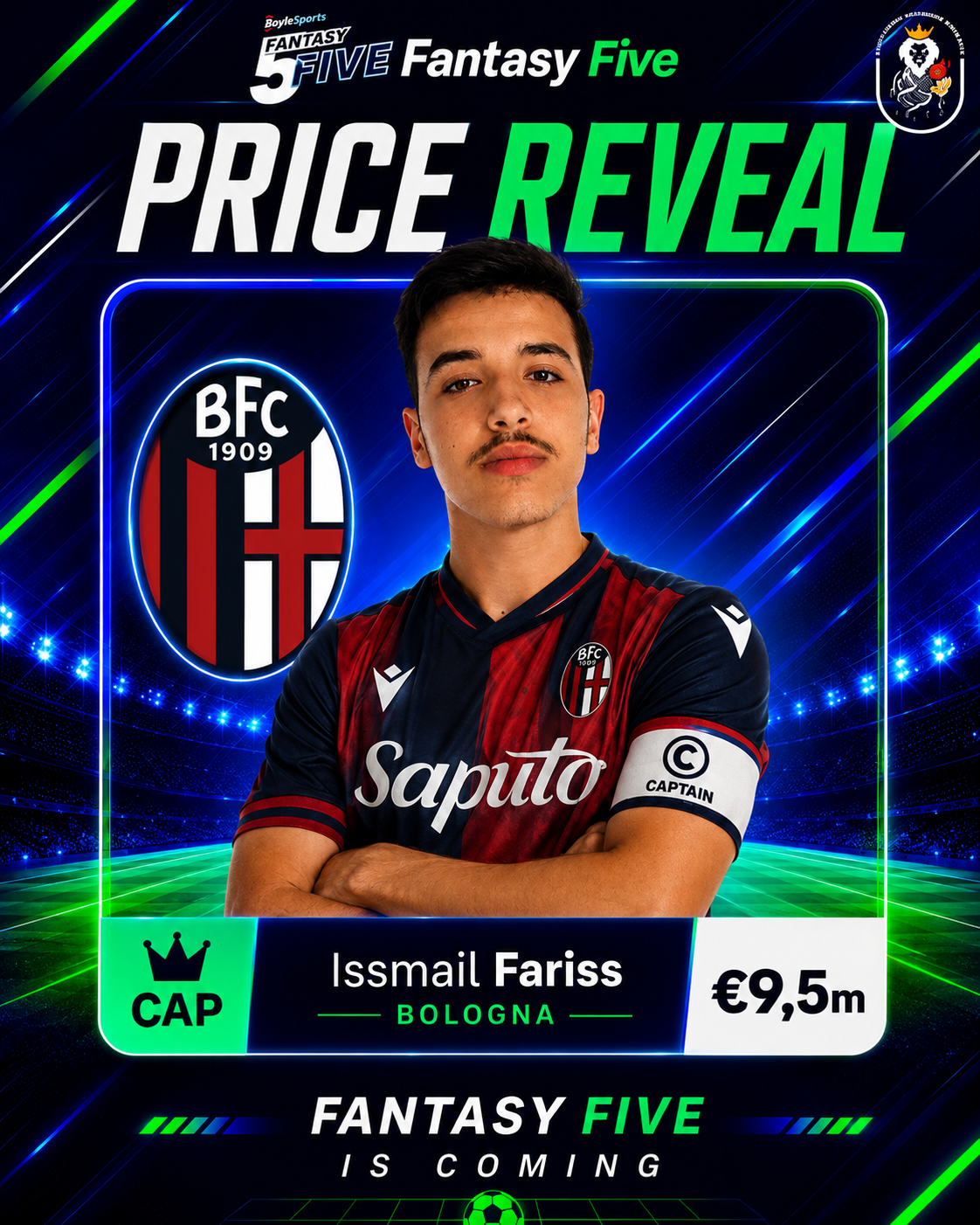 Issmail Fariss — Bologna — Fantasy Five price reveal card