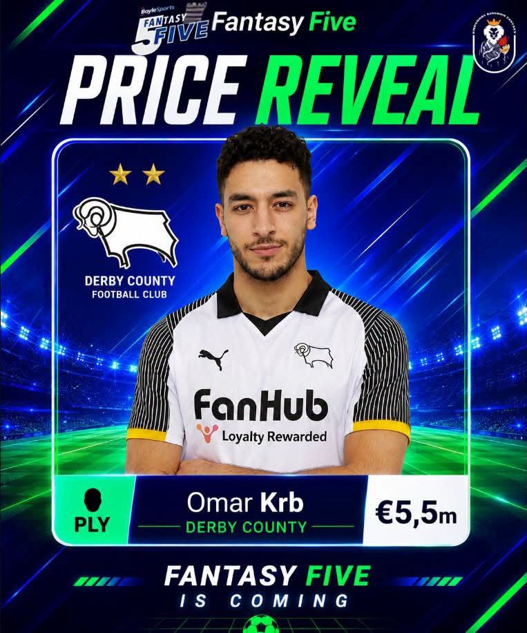 Omar Krb — Derby County — Fantasy Five price reveal card