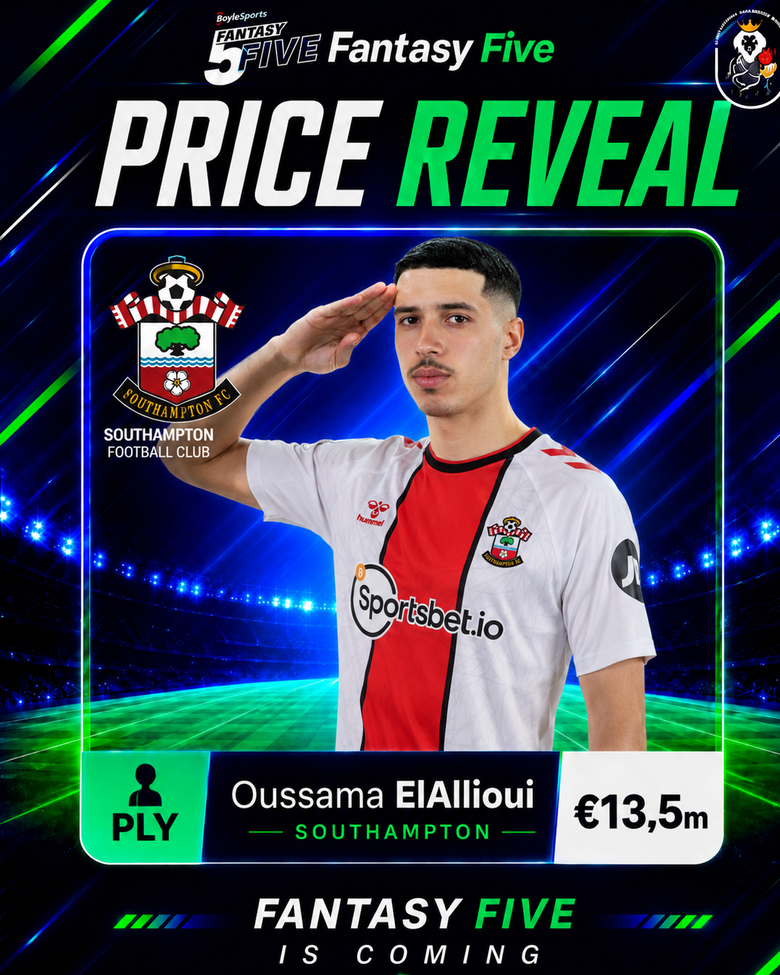 Oussama ElAllioui — Southampton — Fantasy Five price reveal card