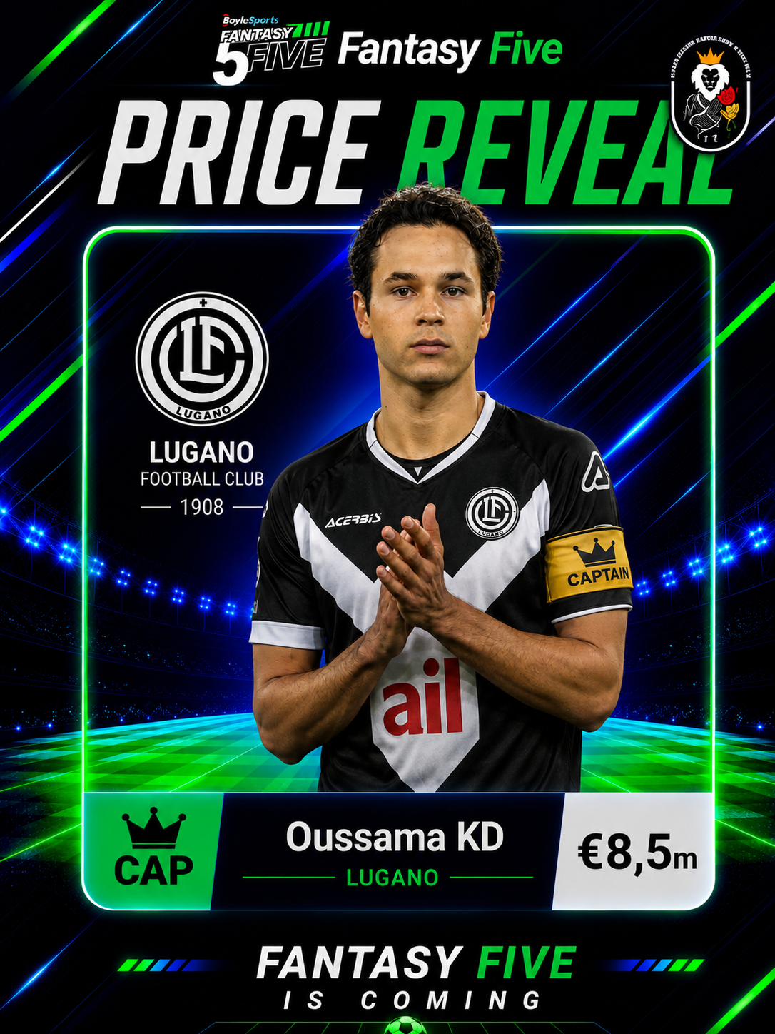 Oussama KD — FC Lugano — Fantasy Five price reveal card