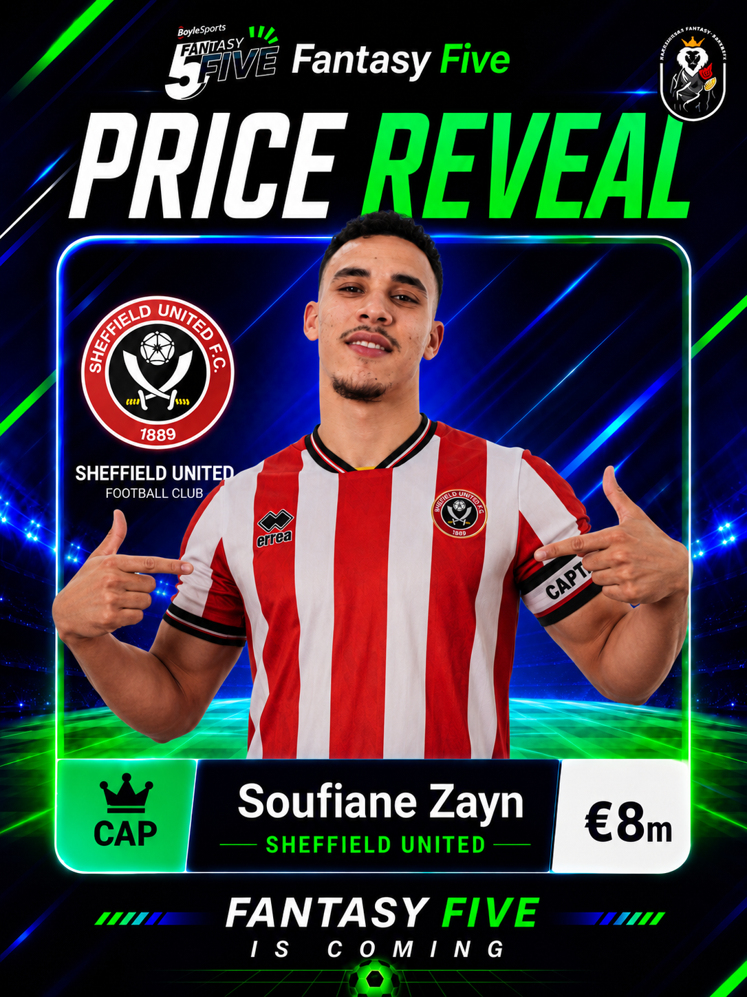 Soufiane Zayn — Sheffield United — Fantasy Five price reveal card